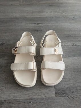 a new day Cream Adjustable Strappy Sandals with Gold Buckles